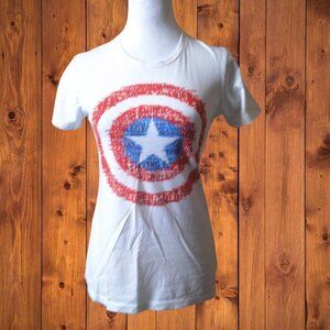MARVEL COMICS CAPTAIN AMERICA WOMEN'S SMALL WHITE SHORT SLEEVE T-SHIRT PULLOVER